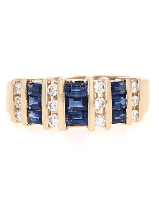Alternating Sapphire and Diamond Band in Gold